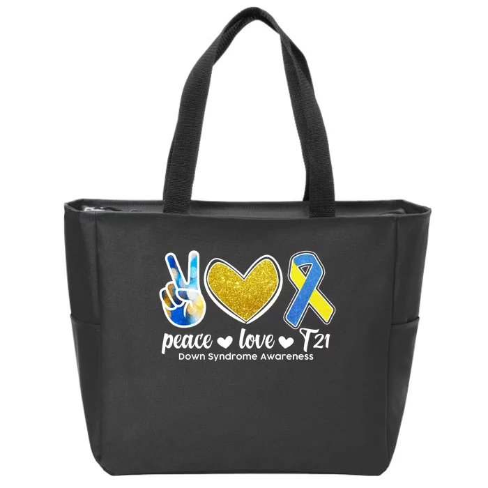 Peace Love T21 Down Syndrome Awareness Ribbon Zip Tote Bag