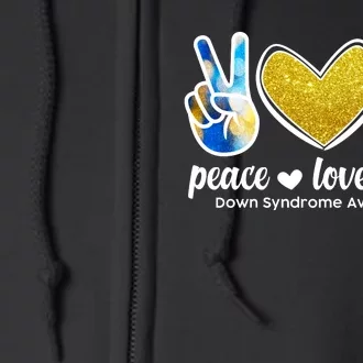 Peace Love T21 Down Syndrome Awareness Ribbon Full Zip Hoodie