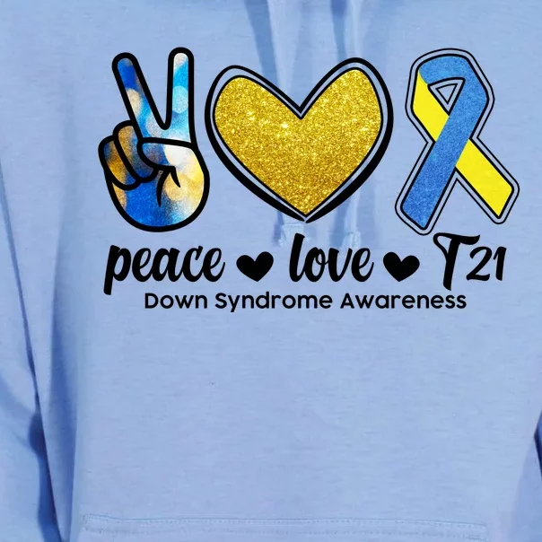 Peace Love T21 Down Syndrome Awareness Ribbon Unisex Surf Hoodie