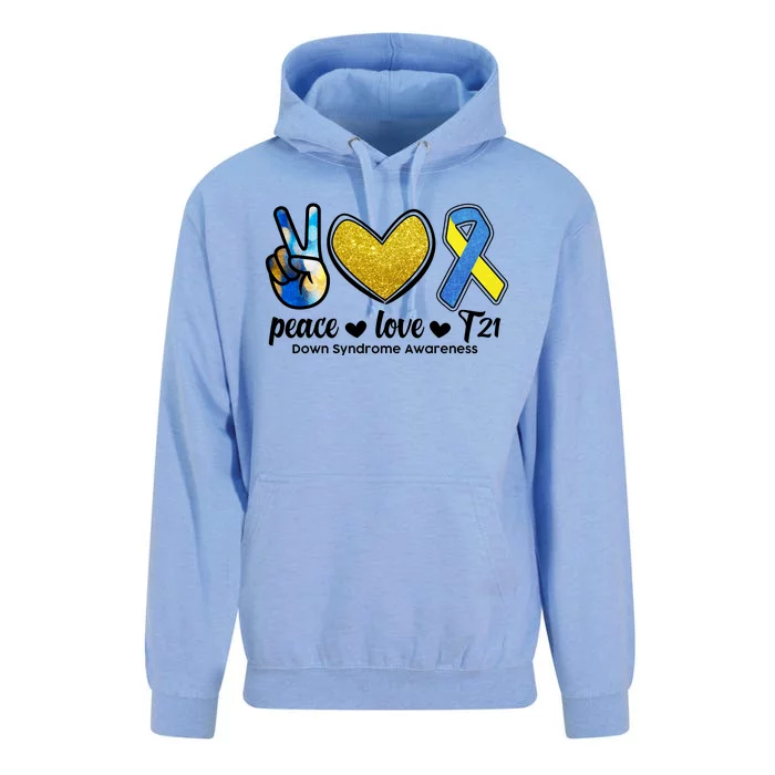 Peace Love T21 Down Syndrome Awareness Ribbon Unisex Surf Hoodie