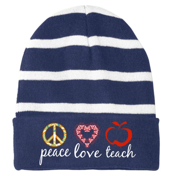 Peace Love Teach Striped Beanie with Solid Band