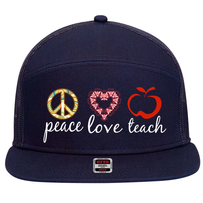 Peace Love Teach 7 Panel Mesh Trucker Snapback Hat