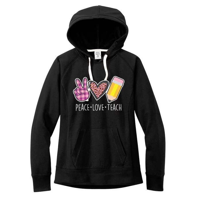 Peace Love Teach Plaid and Leopard Prints Women's Fleece Hoodie