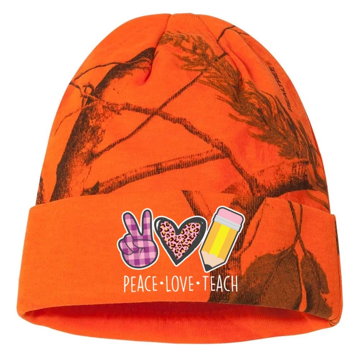 Peace Love Teach Plaid and Leopard Prints Kati - 12in Camo Beanie