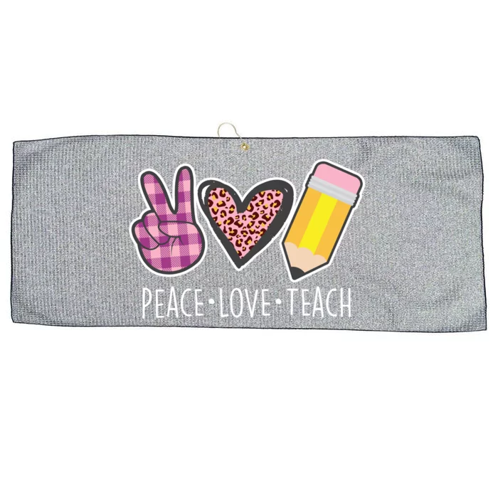 Peace Love Teach Plaid and Leopard Prints Large Microfiber Waffle Golf Towel