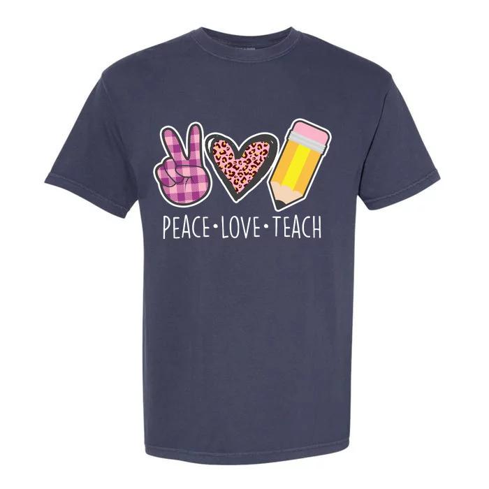 Peace Love Teach Plaid and Leopard Prints Garment-Dyed Heavyweight T-Shirt