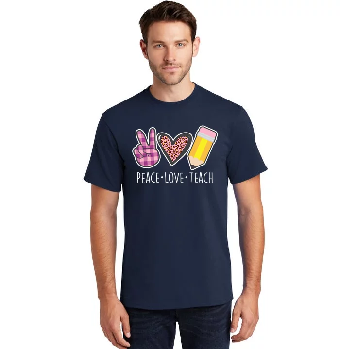 Peace Love Teach Plaid and Leopard Prints Tall T-Shirt