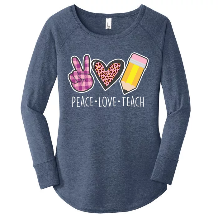 Peace Love Teach Plaid and Leopard Prints Women's Perfect Tri Tunic Long Sleeve Shirt