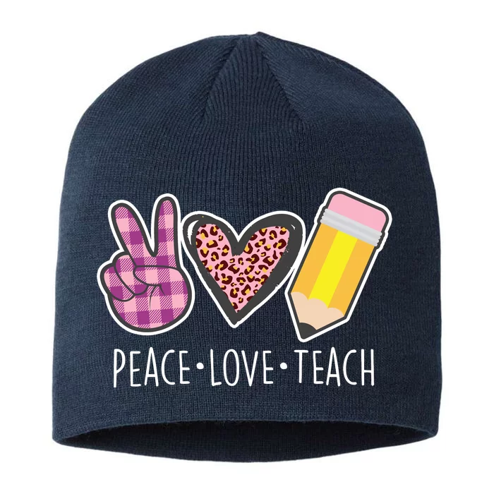 Peace Love Teach Plaid and Leopard Prints 8 1/2in Sustainable Knit Beanie