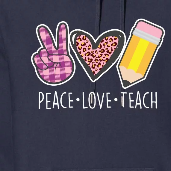 Peace Love Teach Plaid and Leopard Prints Premium Hoodie