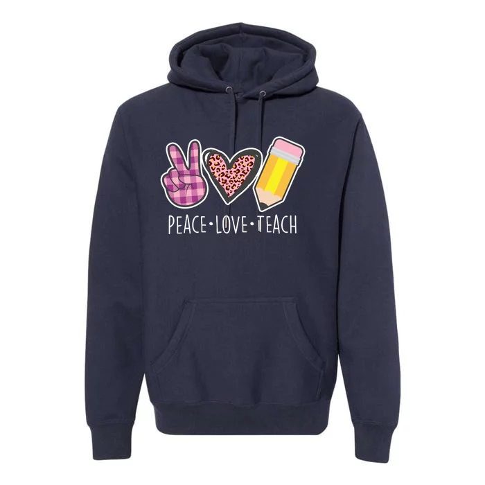 Peace Love Teach Plaid and Leopard Prints Premium Hoodie