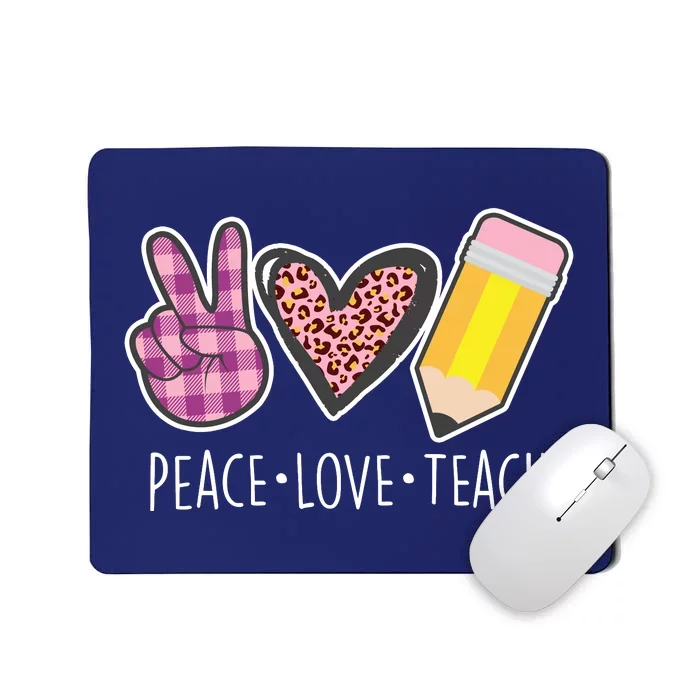 Peace Love Teach Plaid and Leopard Prints Mousepad