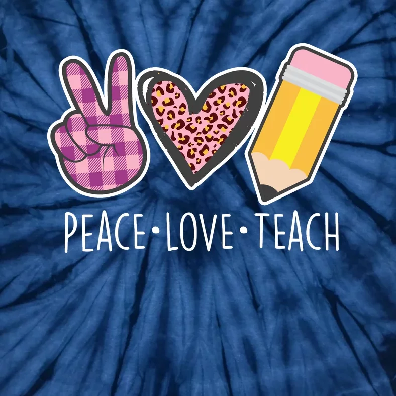 Peace Love Teach Plaid and Leopard Prints Tie-Dye T-Shirt