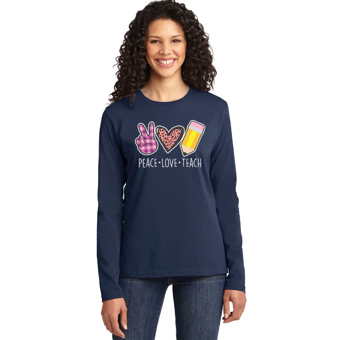 Peace Love Teach Plaid and Leopard Prints Ladies Long Sleeve Shirt