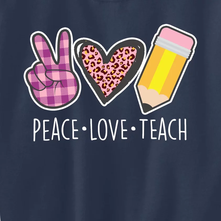 Peace Love Teach Plaid and Leopard Prints Kids Sweatshirt