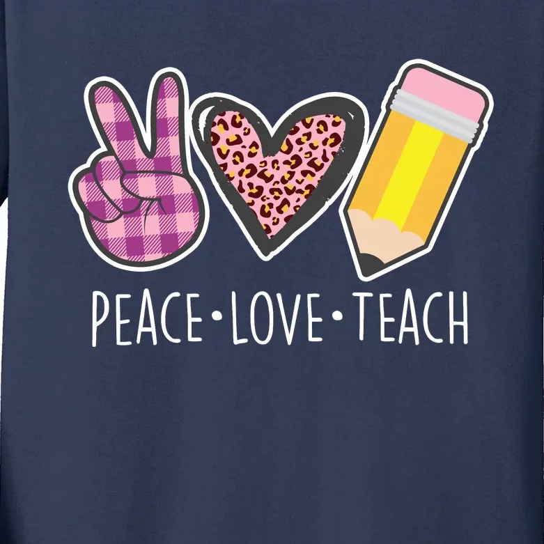 Peace Love Teach Plaid and Leopard Prints Kids Long Sleeve Shirt