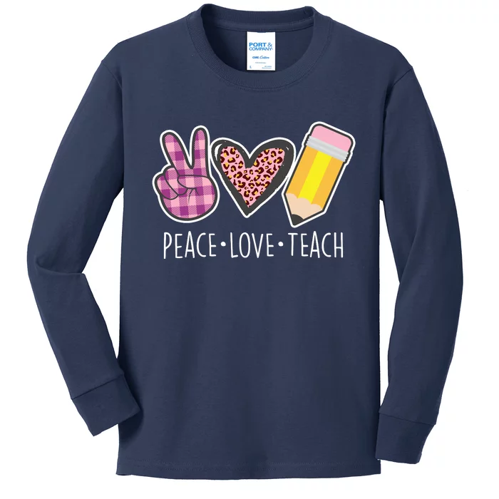 Peace Love Teach Plaid and Leopard Prints Kids Long Sleeve Shirt