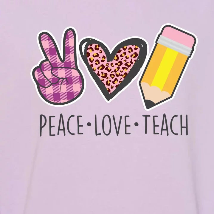 Peace Love Teach Plaid and Leopard Prints Garment-Dyed Sweatshirt