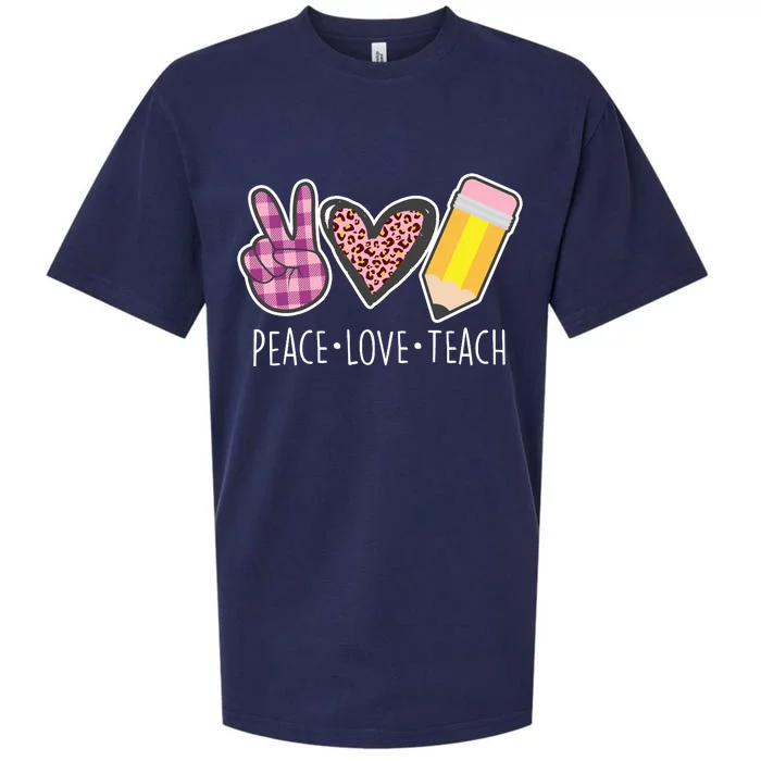 Peace Love Teach Plaid and Leopard Prints Sueded Cloud Jersey T-Shirt