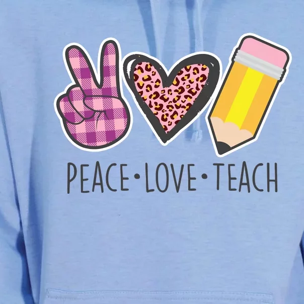 Peace Love Teach Plaid and Leopard Prints Unisex Surf Hoodie