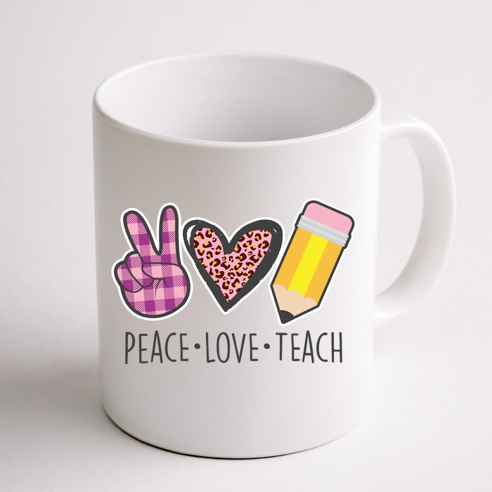 Peace Love Teach Plaid and Leopard Prints Front & Back Coffee Mug