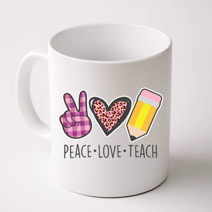 Peace Love Teach Plaid and Leopard Prints Front & Back Coffee Mug