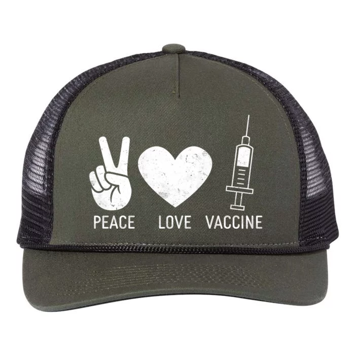 Peace Love Vaccine Shot Retro Rope Trucker Hat Cap