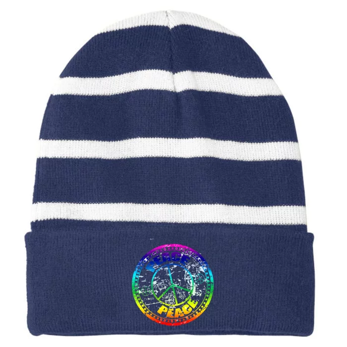 Peace Retro Tie Dyed Logo Striped Beanie with Solid Band