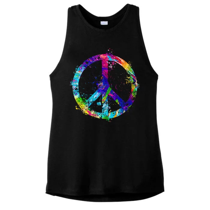 Peace Sign Paint Splatter Ladies Tri-Blend Wicking Tank