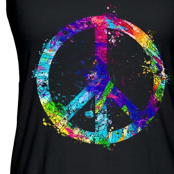 Peace Sign Paint Splatter Ladies Essential Flowy Tank