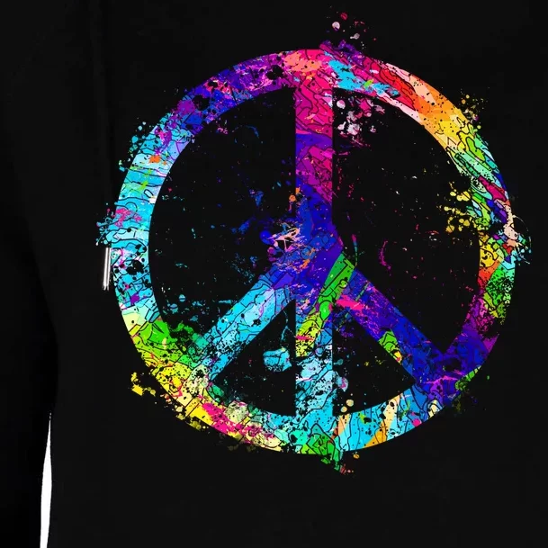 Peace Sign Paint Splatter Womens Funnel Neck Pullover Hood