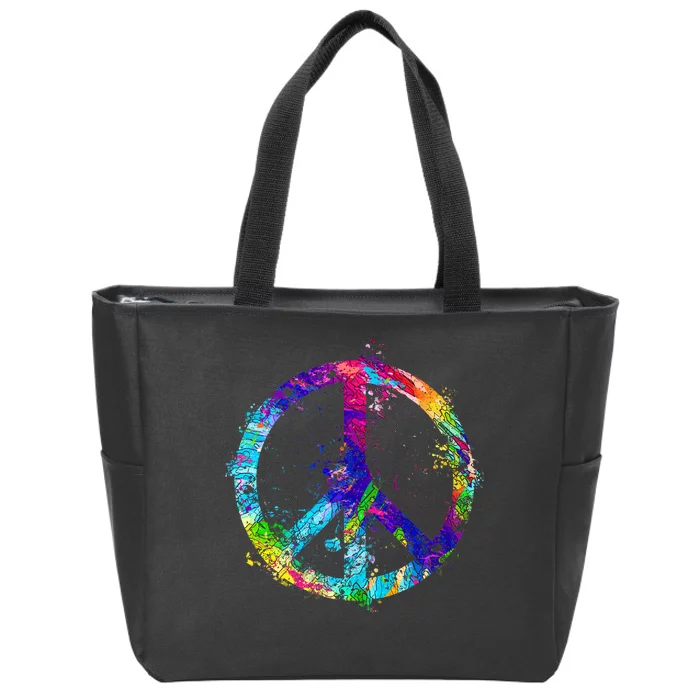 Peace Sign Paint Splatter Zip Tote Bag