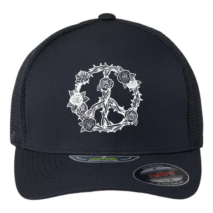 Peace Symbol Roses And Thorns Flexfit Unipanel Trucker Cap