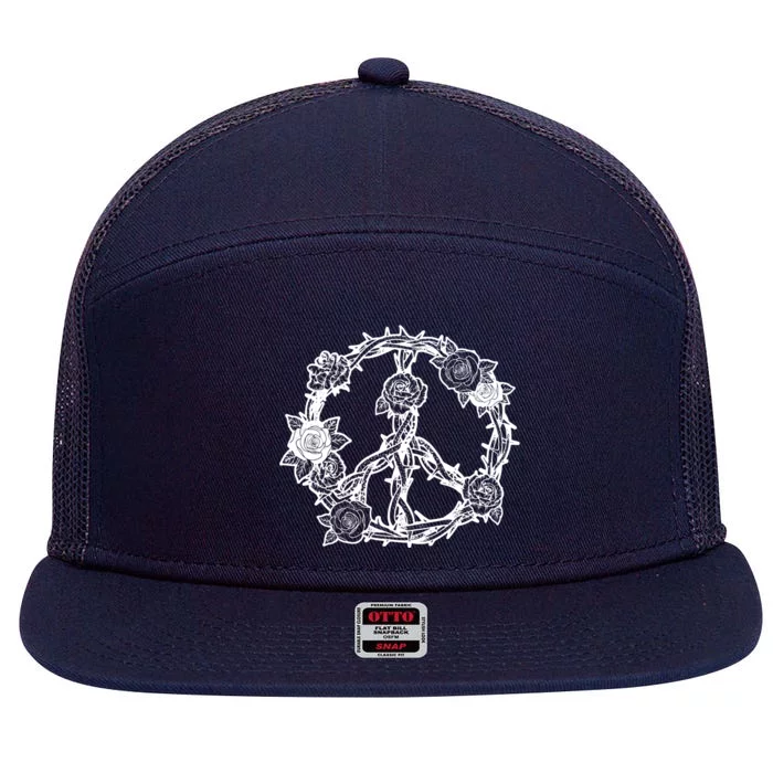 Peace Symbol Roses And Thorns 7 Panel Mesh Trucker Snapback Hat