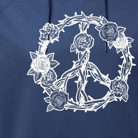 Peace Symbol Roses And Thorns Performance Fleece Hoodie