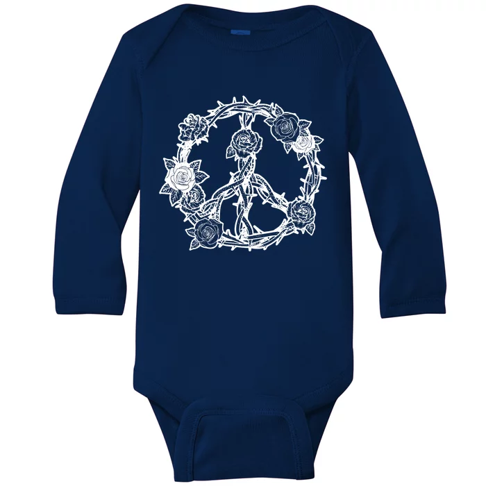 Peace Symbol Roses And Thorns Baby Long Sleeve Bodysuit