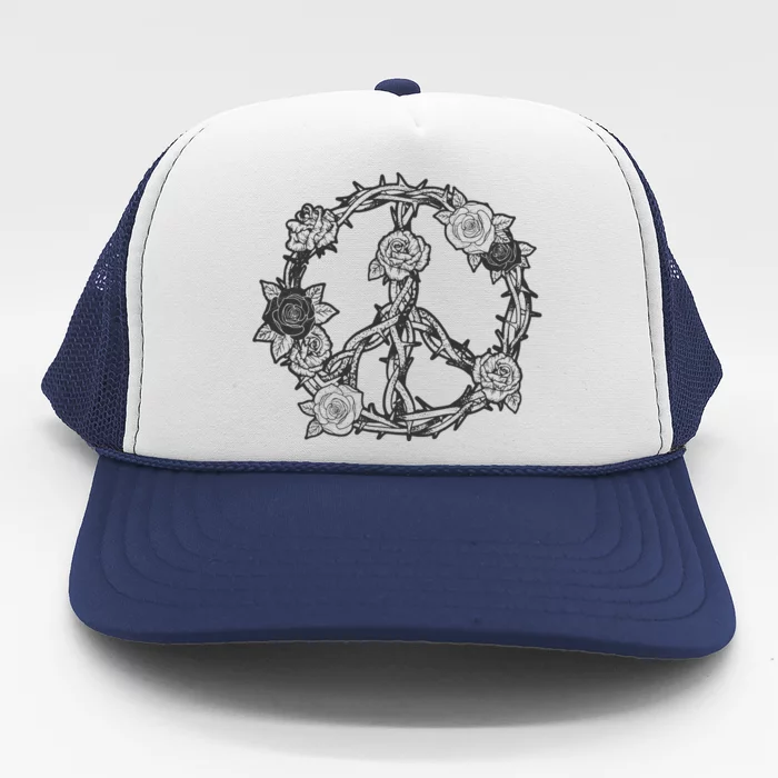 Peace Symbol Roses And Thorns Trucker Hat