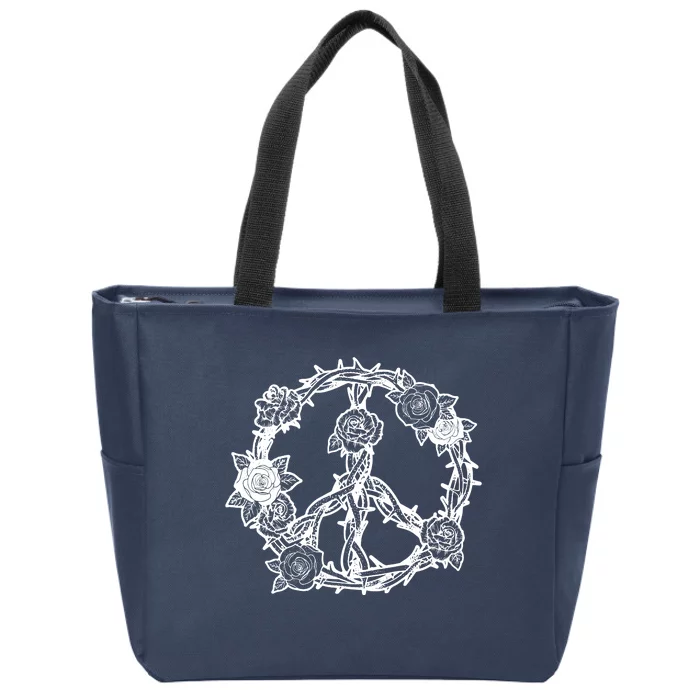 Peace Symbol Roses And Thorns Zip Tote Bag