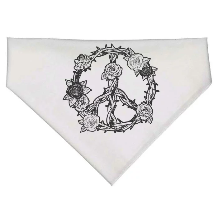 Peace Symbol Roses And Thorns USA-Made Doggie Bandana