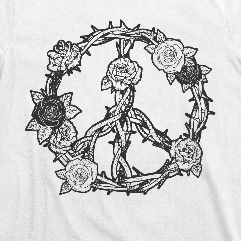 Peace Symbol Roses And Thorns T-Shirt