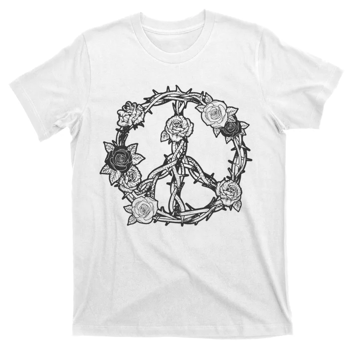 Peace Symbol Roses And Thorns T-Shirt