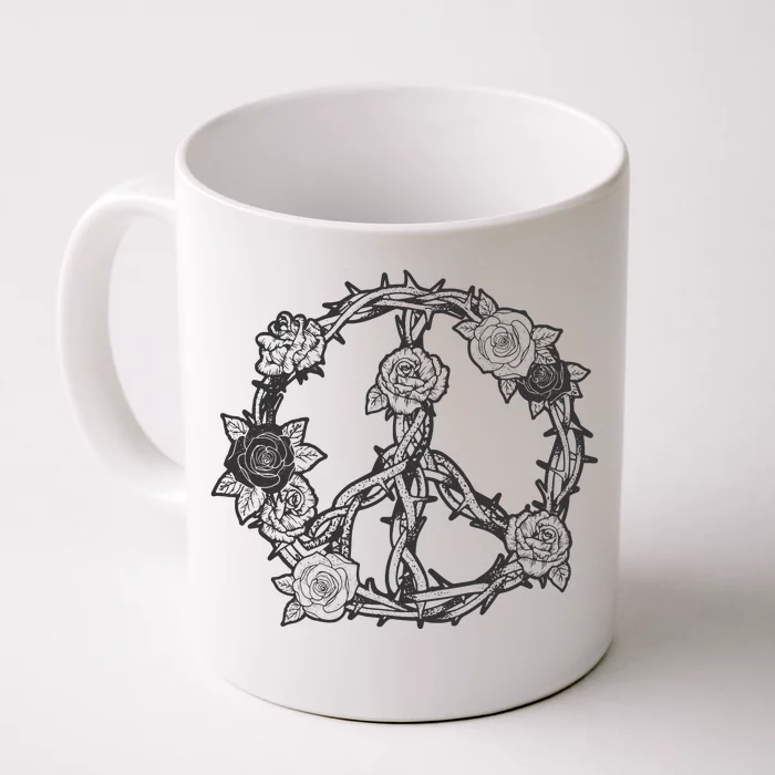 Peace Symbol Roses And Thorns Front & Back Coffee Mug