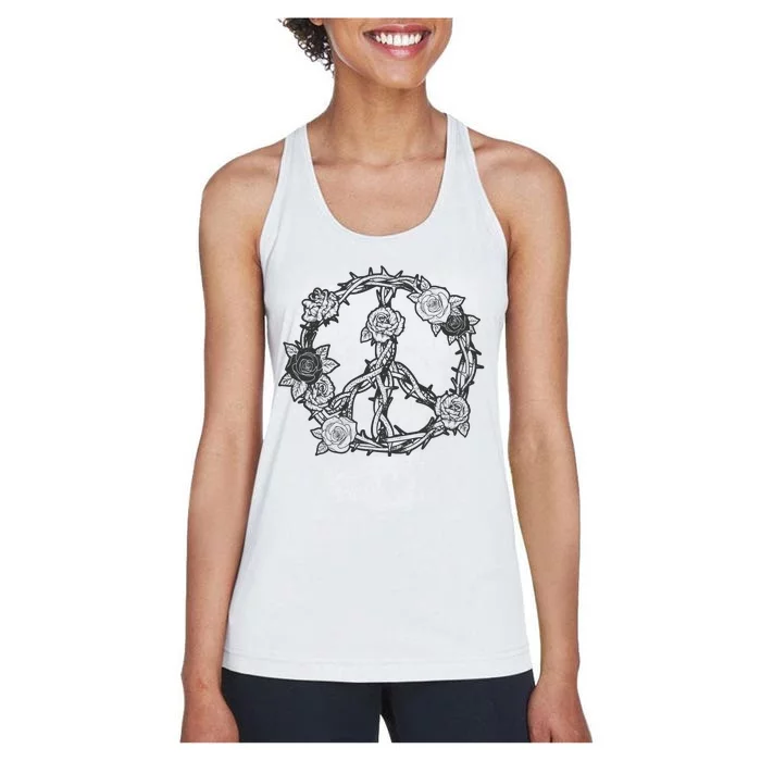 Peace Symbol Roses And Thorns Women's Racerback Tank