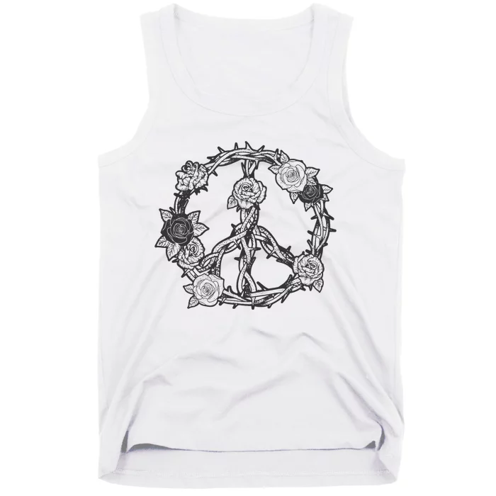 Peace Symbol Roses And Thorns Tank Top