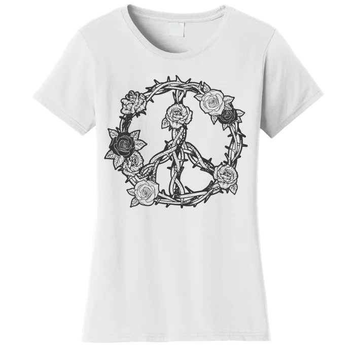 Peace Symbol Roses And Thorns Women's T-Shirt