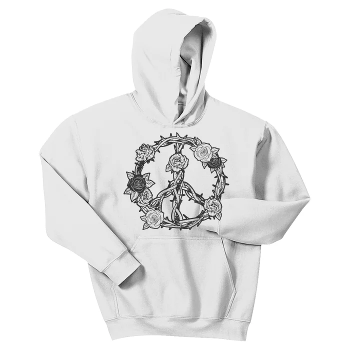 Peace Symbol Roses And Thorns Kids Hoodie