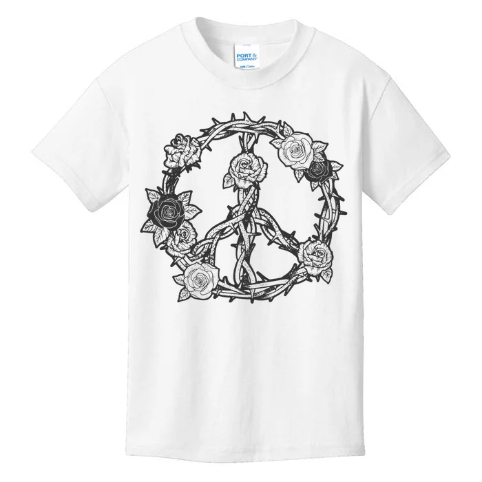 Peace Symbol Roses And Thorns Kids T-Shirt