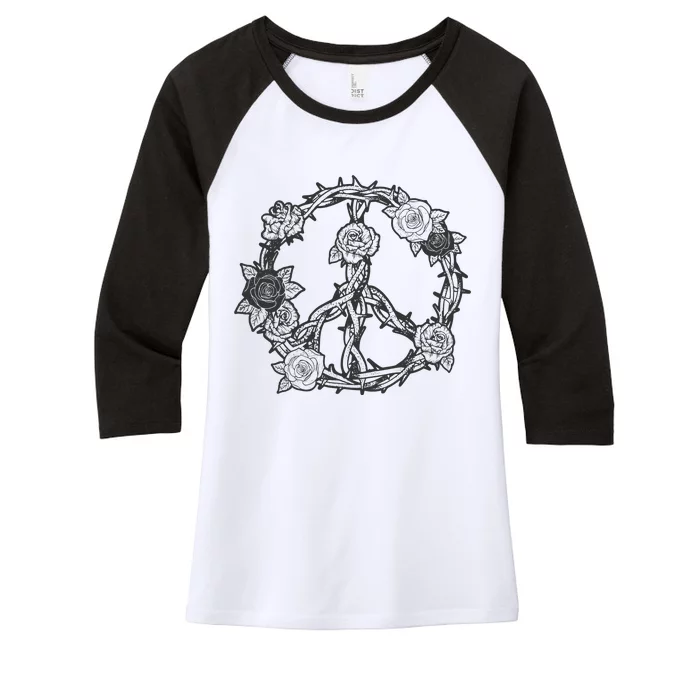 Peace Symbol Roses And Thorns Women's Tri-Blend 3/4-Sleeve Raglan Shirt