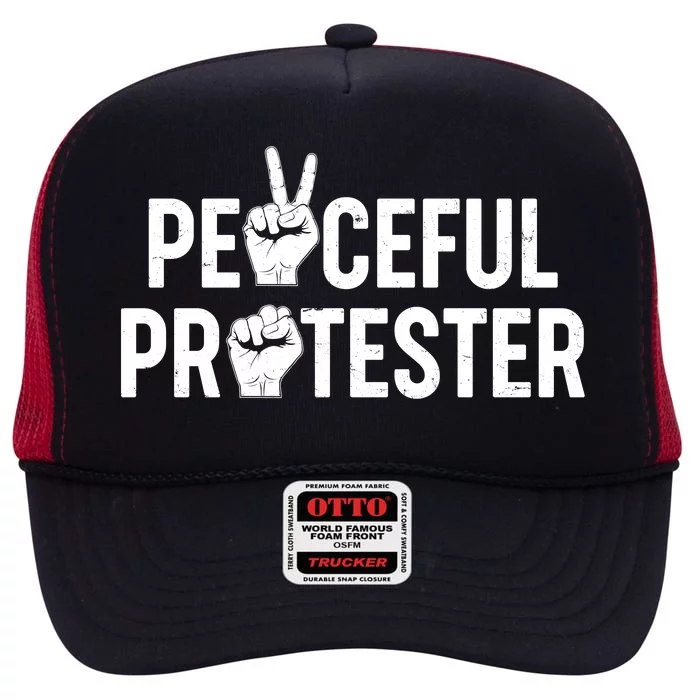 Peaceful Protester Peace Sign Protest Fist High Crown Mesh Trucker Hat