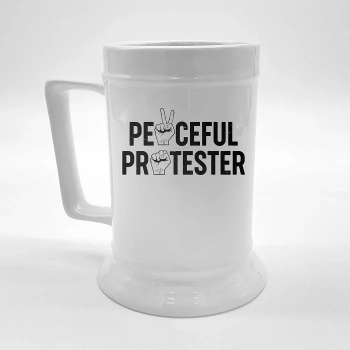 Peaceful Protester Peace Sign Protest Fist Front & Back Beer Stein